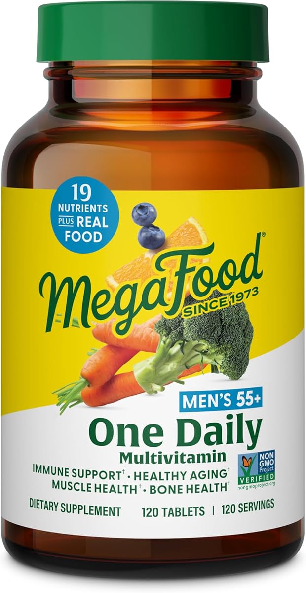 MegaFood Multivitamin for Men 55+ One Daily Mens Multivitamins, Methylated B12, Vitamin D3, C & Zinc - Healthy Aging, Bone & Muscle Health & Immune Support - Vegetarian - 120 Tablets