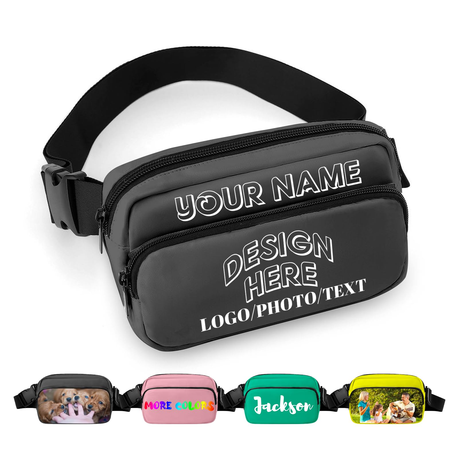 Custom Fanny Pack for Women Men Customized Funny Fanny Packs for Girl Boy Personalized Your Own Custom Waist Bag with Logo GREY Customizable Bag Gift