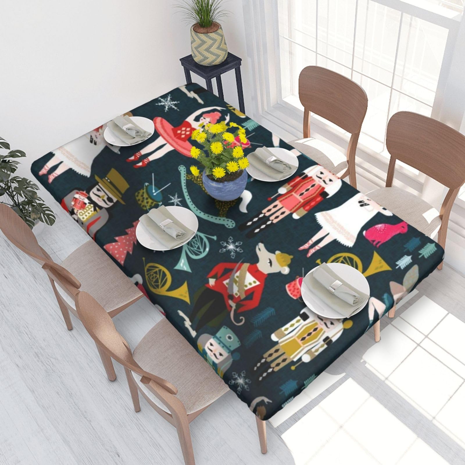 BNVSADC Women's Nutcracker Ballet Xmas Dance Printed 4FT Tablecloth 122x76 CM Polyester Kitchen Water Resistant Table Cloth Dining Table Decoration Table Covers