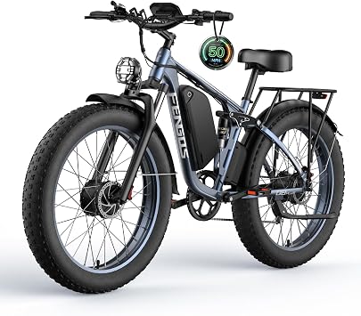 6000W Electric Bike for Adults,60V 1200WH 50MPH Dual Motor Mountain Ebike Up to100 Miles Long Range Electric Bicycle 24" Fat Tire Fast Bicycle for Men Women Full Suspension Brake/Turn Signal