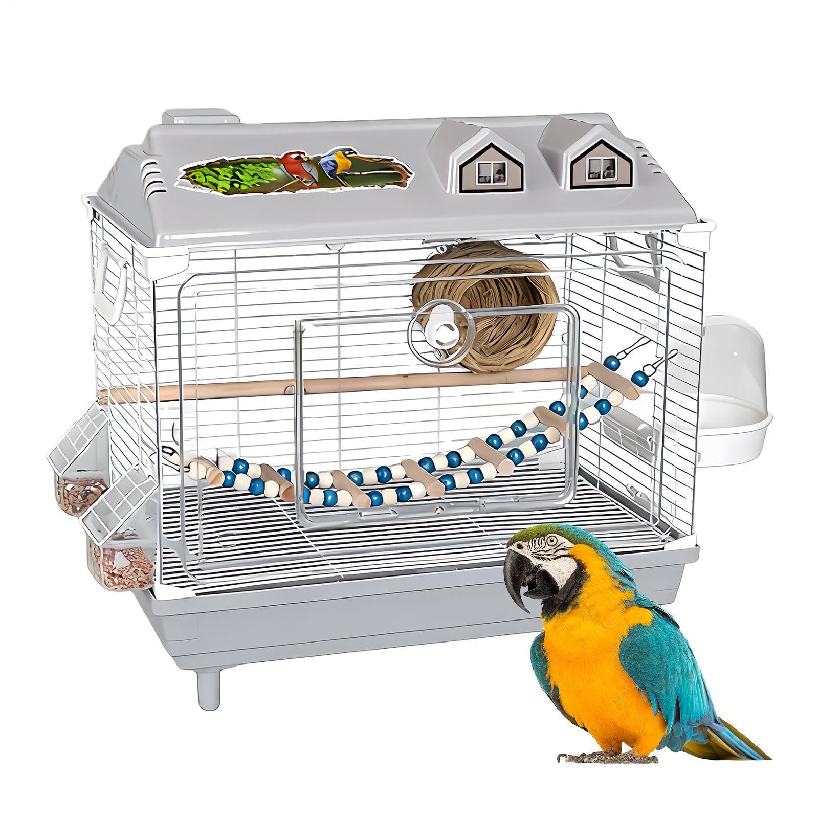 Jaula para Aves y Pájaros Transportín Transparente Portátil Para Cacatúas | Jaula Para Conuros Con Percha De Madera Para Guacamayos, Conuros, Cacatúas, Pinzones Y Agapornis De Interior