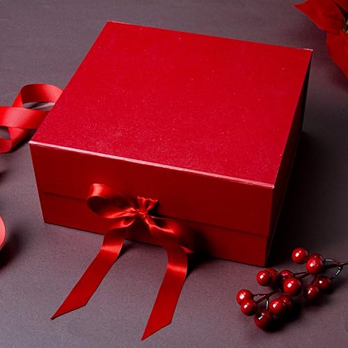 Vista 20 de WRAPAHOLIC 2 cajas de regalo verdes con cinta de satén, caja de regalo plegable de 8 x 8 x 4 pulgadas con cierre magnético para fiestas, bodas