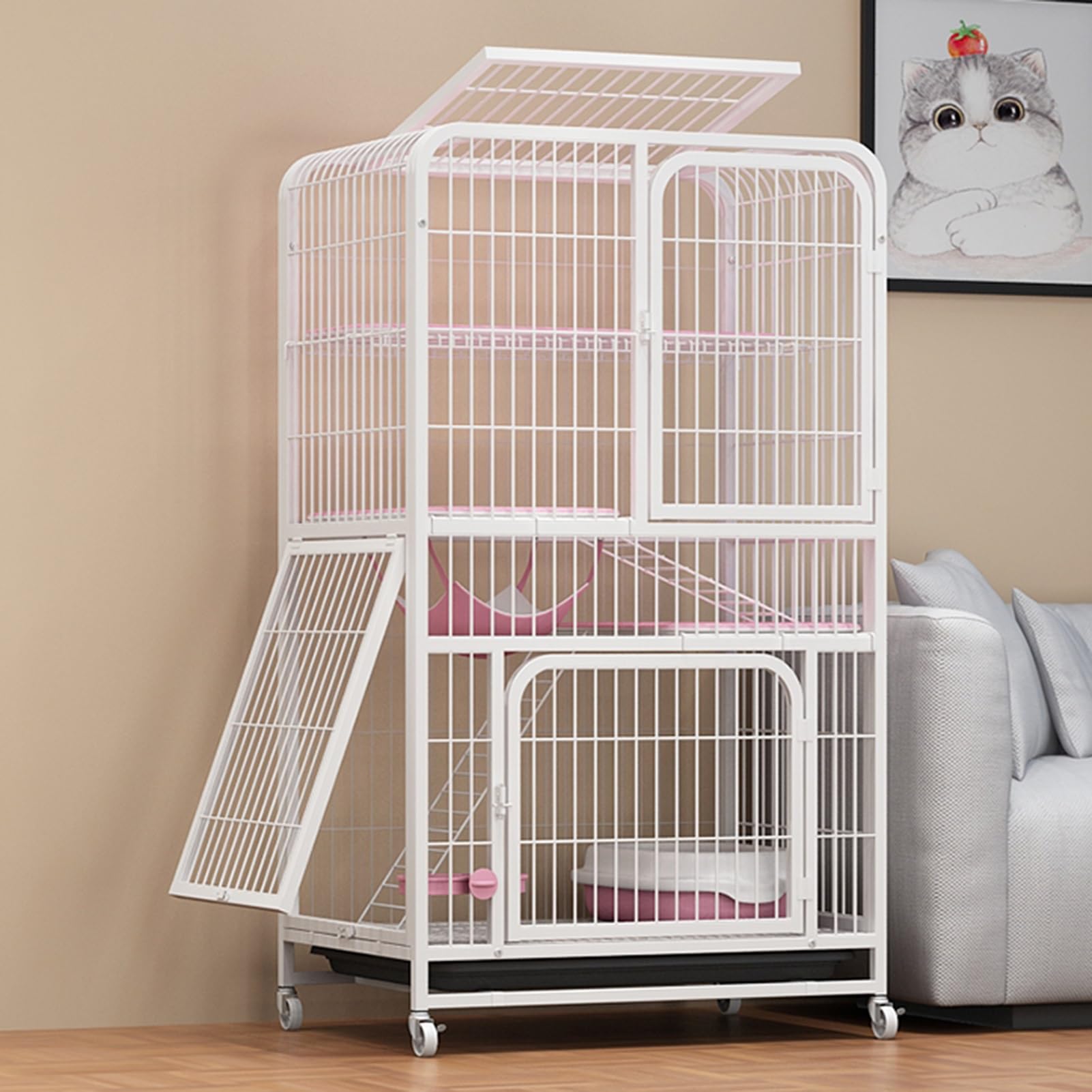 Enclos extérieur pour chat cage 4 niveaux furet chinchilla lapin avec tiroir