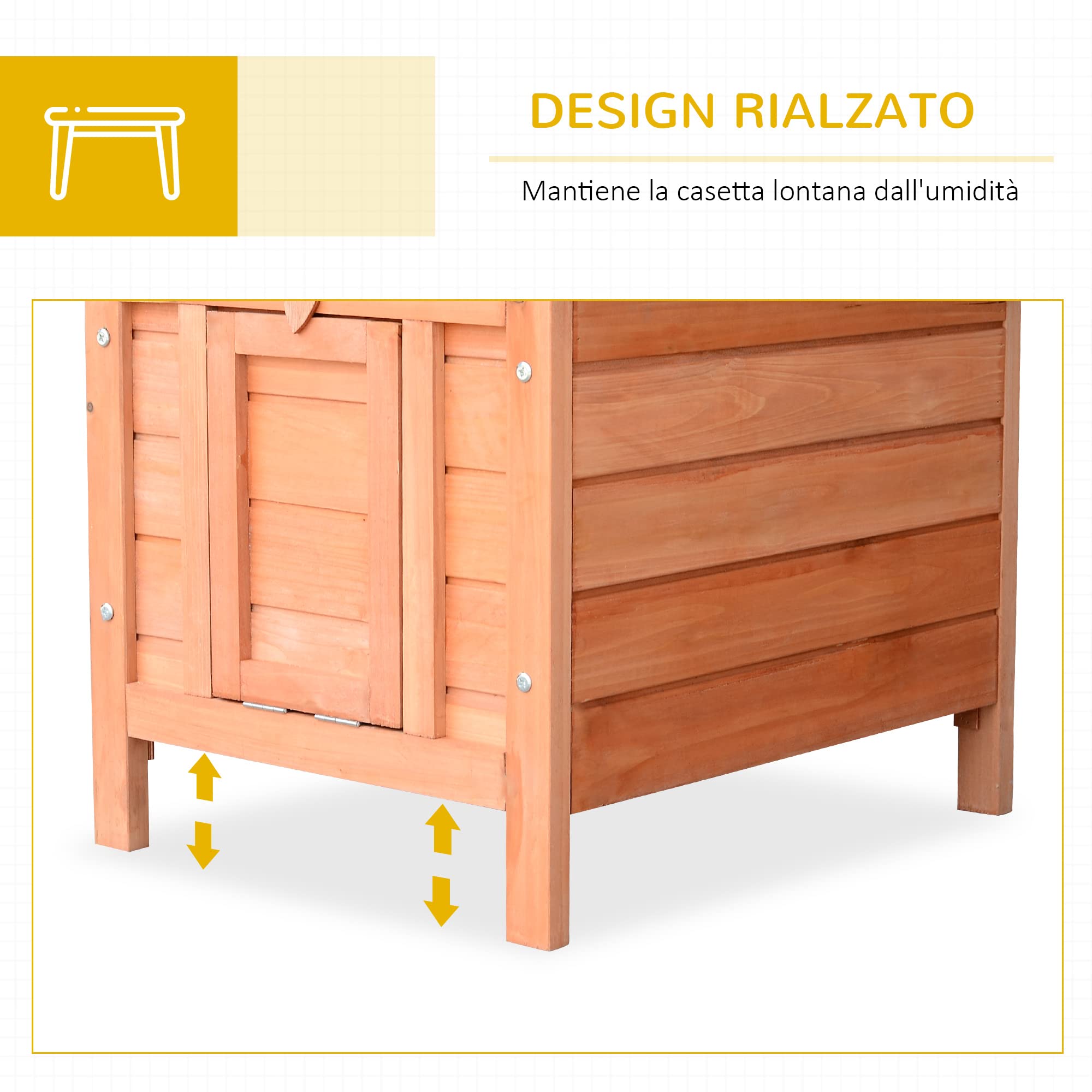 PawHut Conigliera Gabbia per Conigli da Interno Esterno Giardino Tetto Apribile in Legno 51x42x43cm