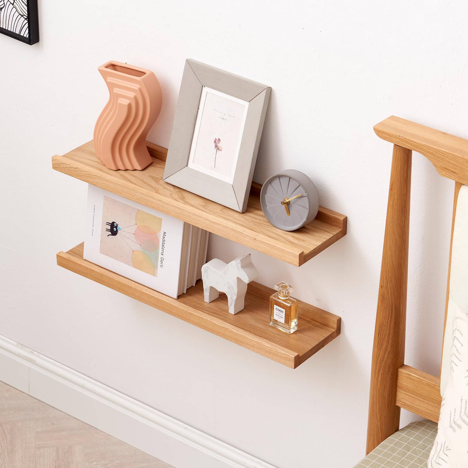TREOAKWIS Oak Floating Shelves Natural Wood Wall Mounted Display
