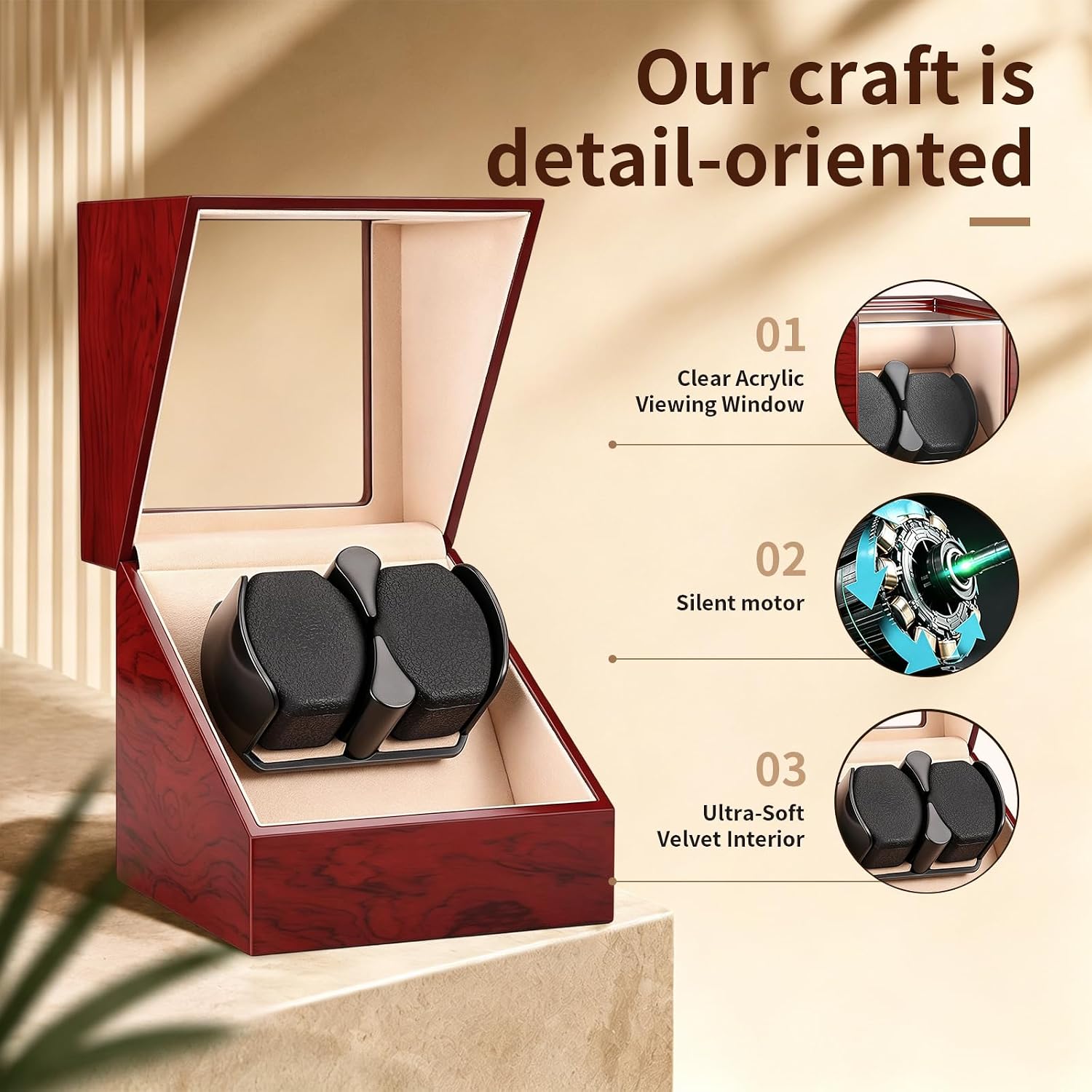 Automatic Watch Winder for Double Automatic Watches with Ultra-Quiet Motor