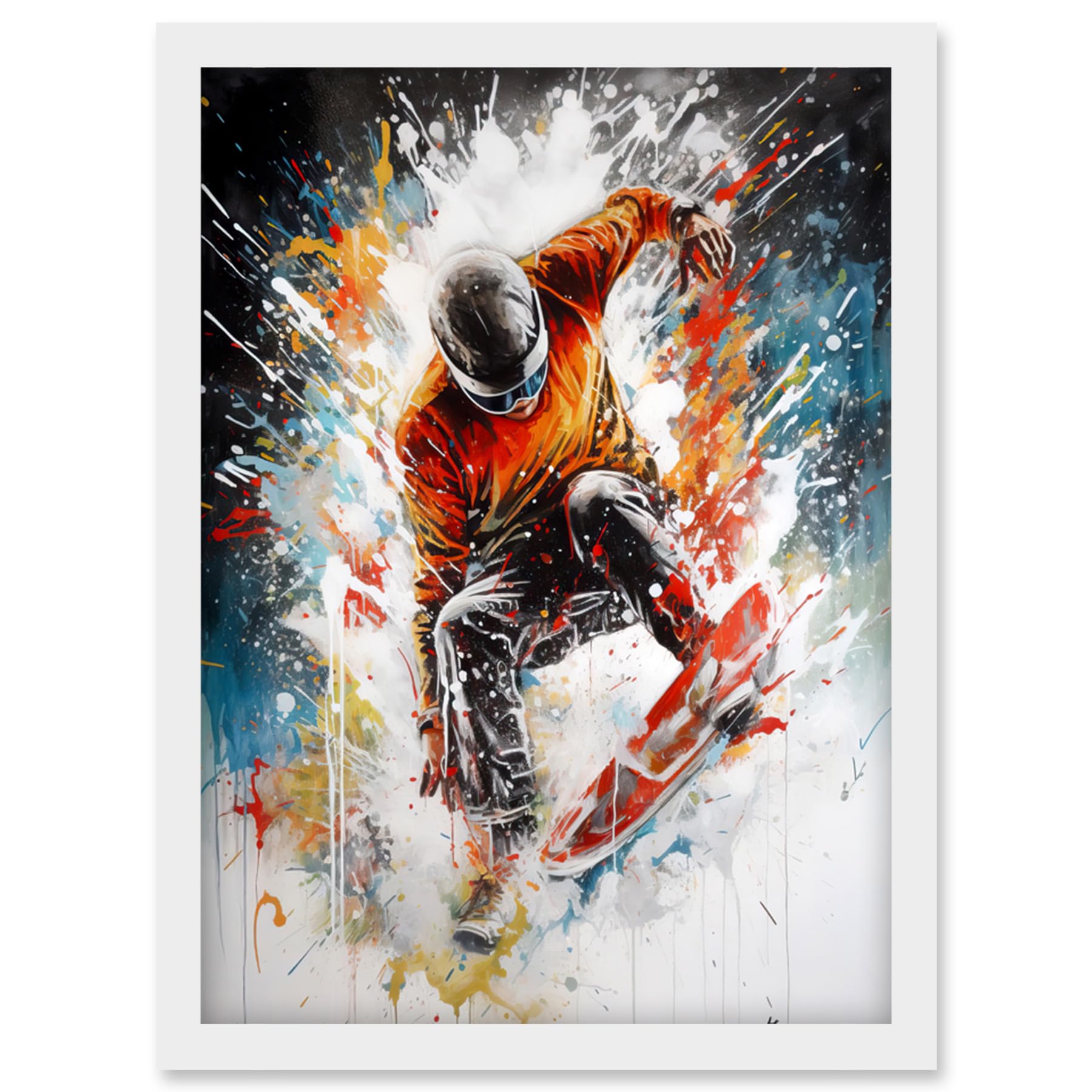 Artery8 Extreme Sports Snowboarding Paint Splat Portrait Artwork Framed Wall Art Print A4