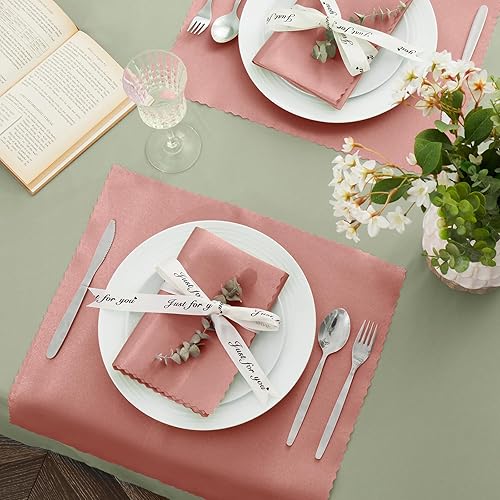 Miniatura 3 de VACVELT Paquete de 12 servilletas de satén de color oro rosa de 17 x 17 pulgadas, servilletas de cena elegantes festoneadas, servilletas de mesa