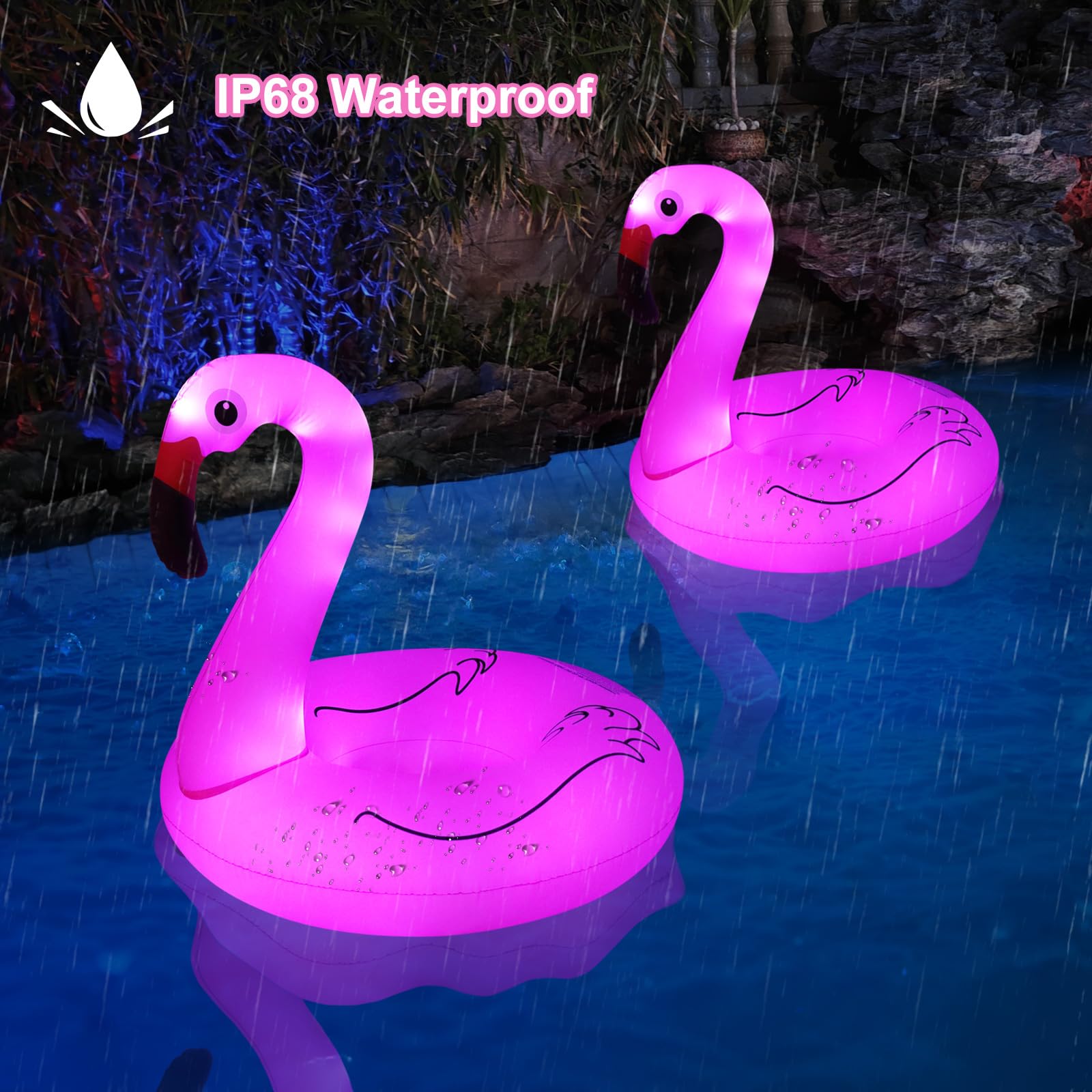 DeeprBling Aufblasbar Flamingo Schwimmring mit Lichtern, Schwimmreifen Flamingos, Großer Pool Flamingo-Schwimmringe für Erwachsene, Wasser Pool Flamingo Luftmatratze