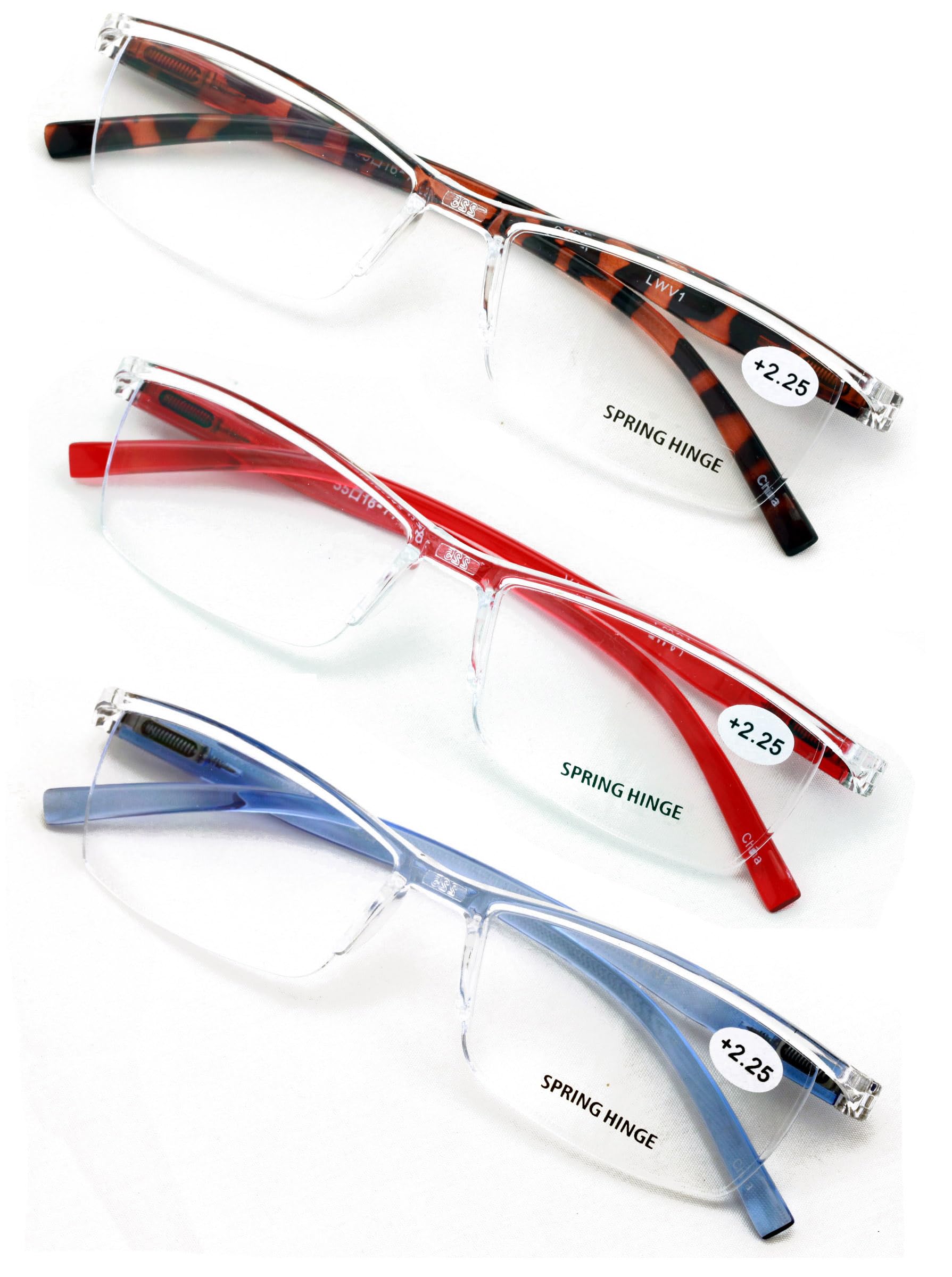 V.W.E. 3 Pairs Lightweight Comfortable Transparent Frame Clear Rectangular Readers Reading Glasses - Men Women