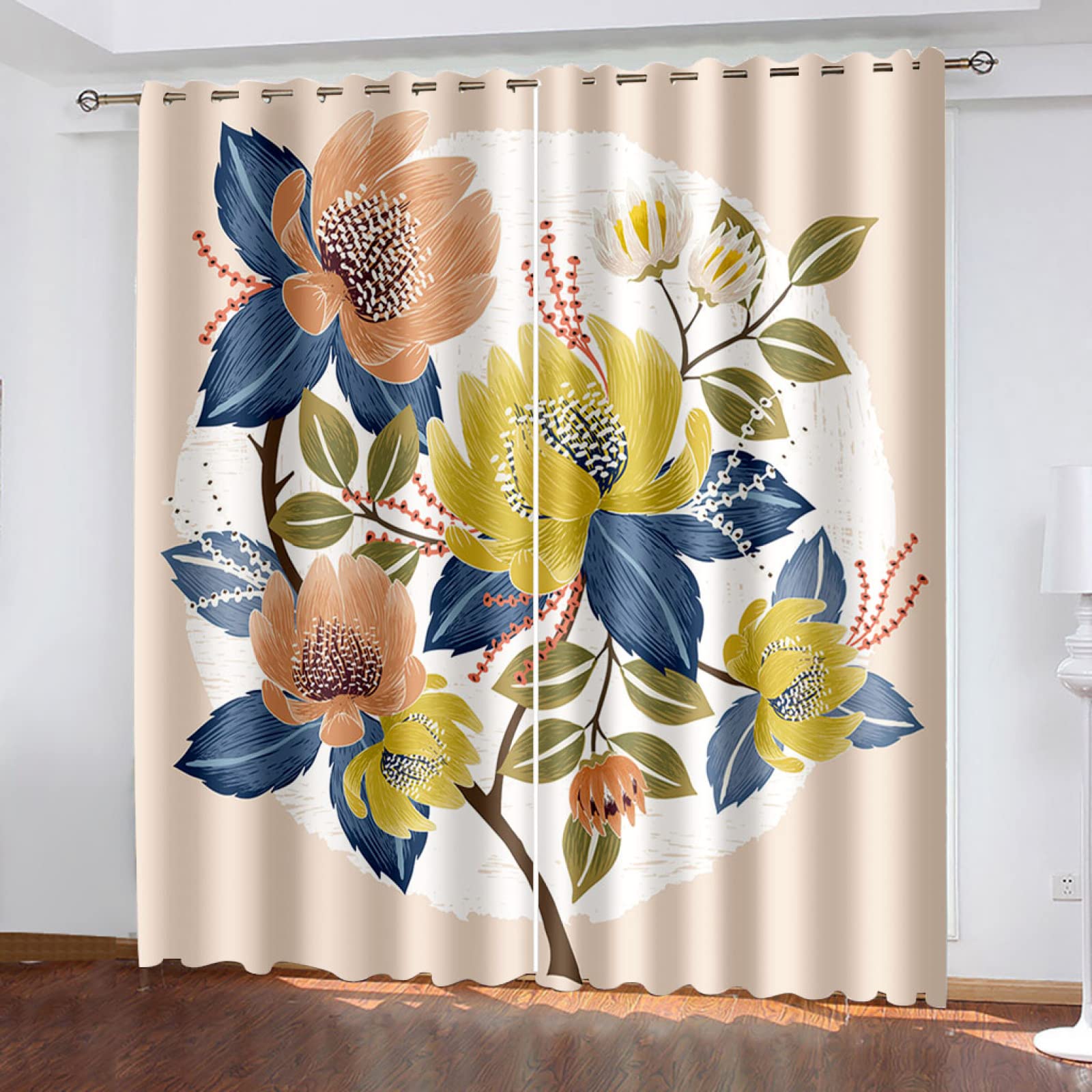 Vorhang Blickdicht Verdunklungsvorhänge Gardienen 2-SetBlume 150x166cm
