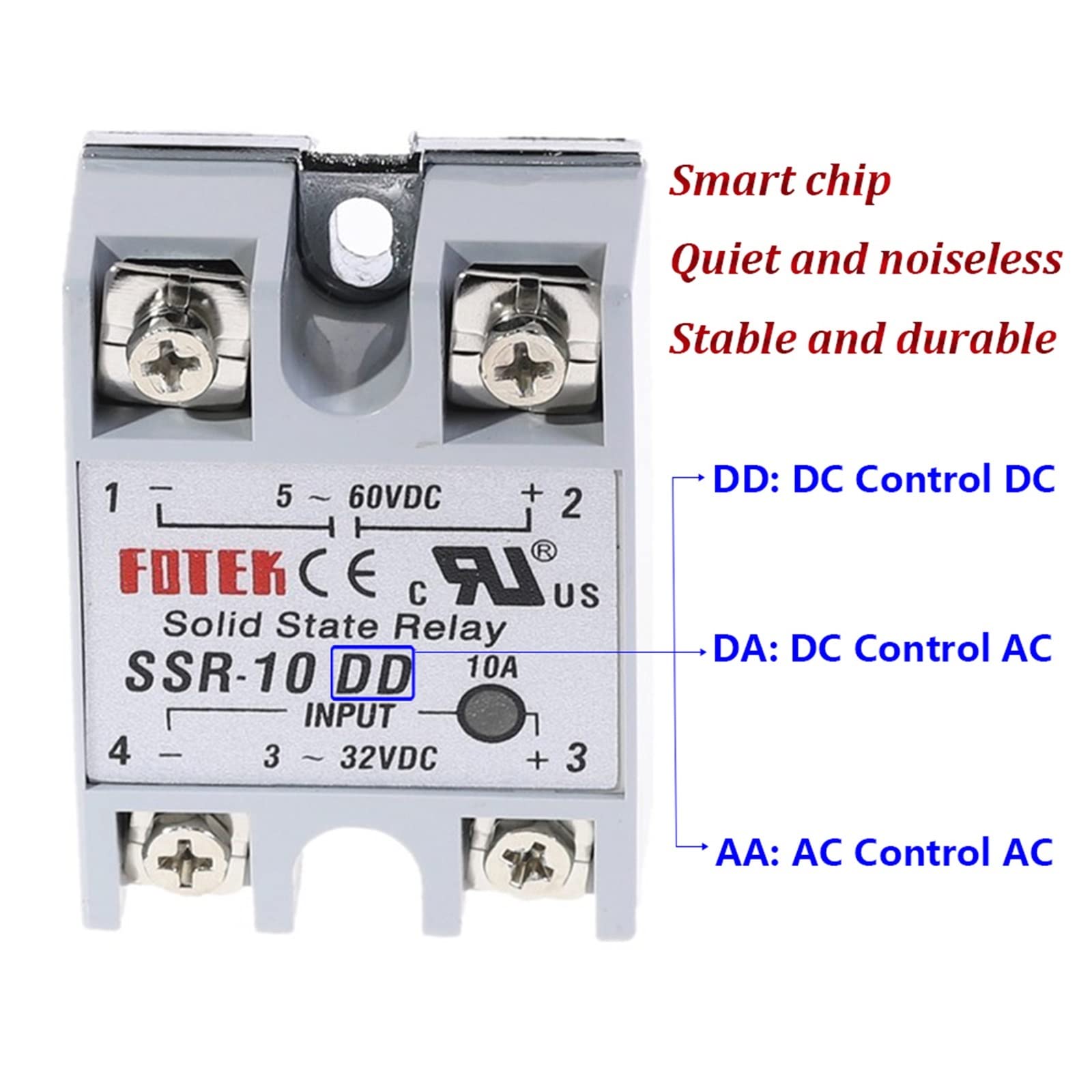 Parti di ricambio Relè a stato solido SSR-10DD SSR-25DA SSR-40DA SSR-40AA SSR 10A 25A 40A 60A 80A 100A DD DA Modulo for il controllo della temperatura (Color : Dd, Size : SSR-60A)