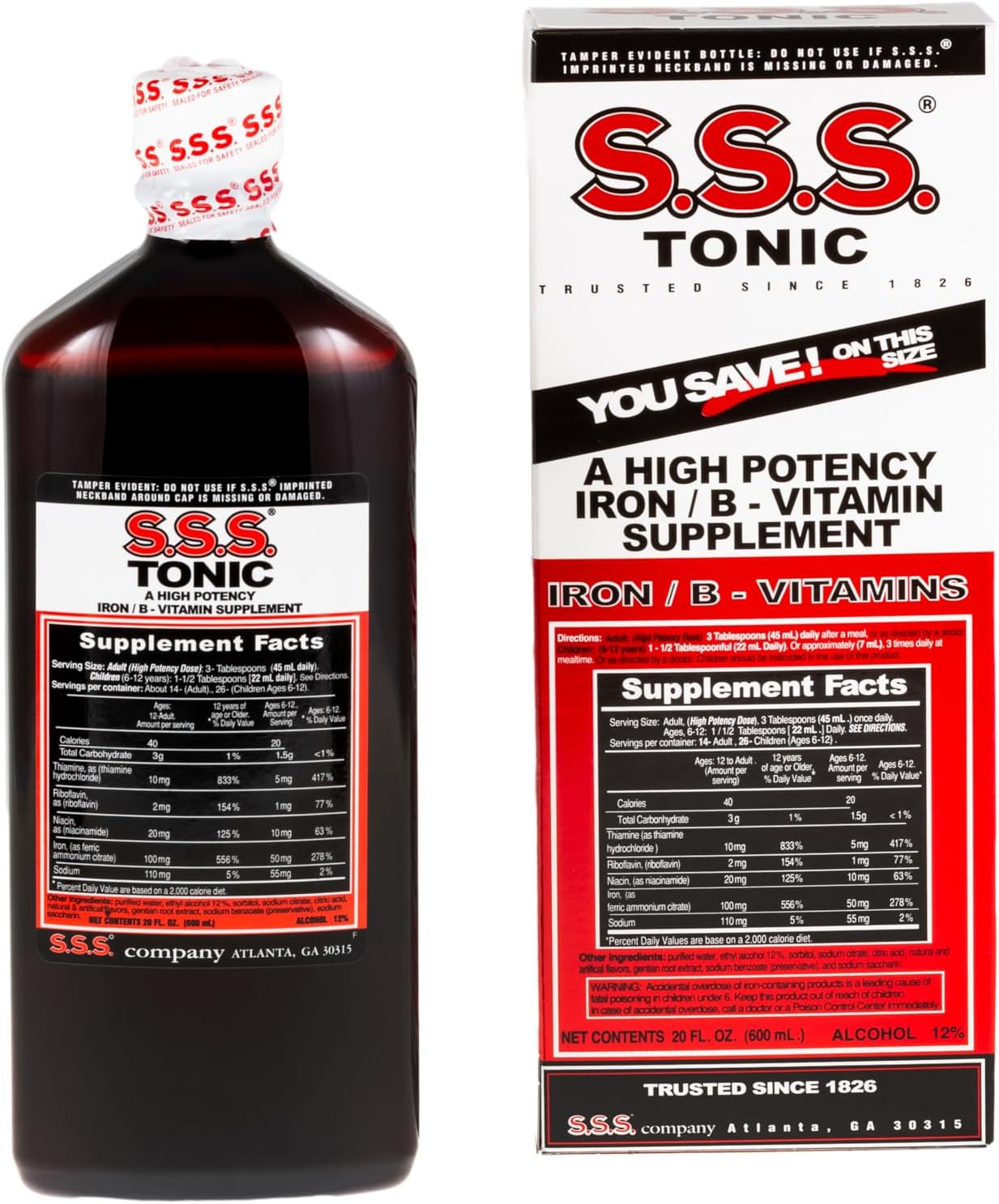 S.S.S. Tonic – High Potency Iron Supplement with B1, B2, B3 Vitamins – 20 fl oz Liquid Formula for Energy, Vitality & Wellness – Easy-to-Take, Iron-Rich, Made in USA, for Women & Men