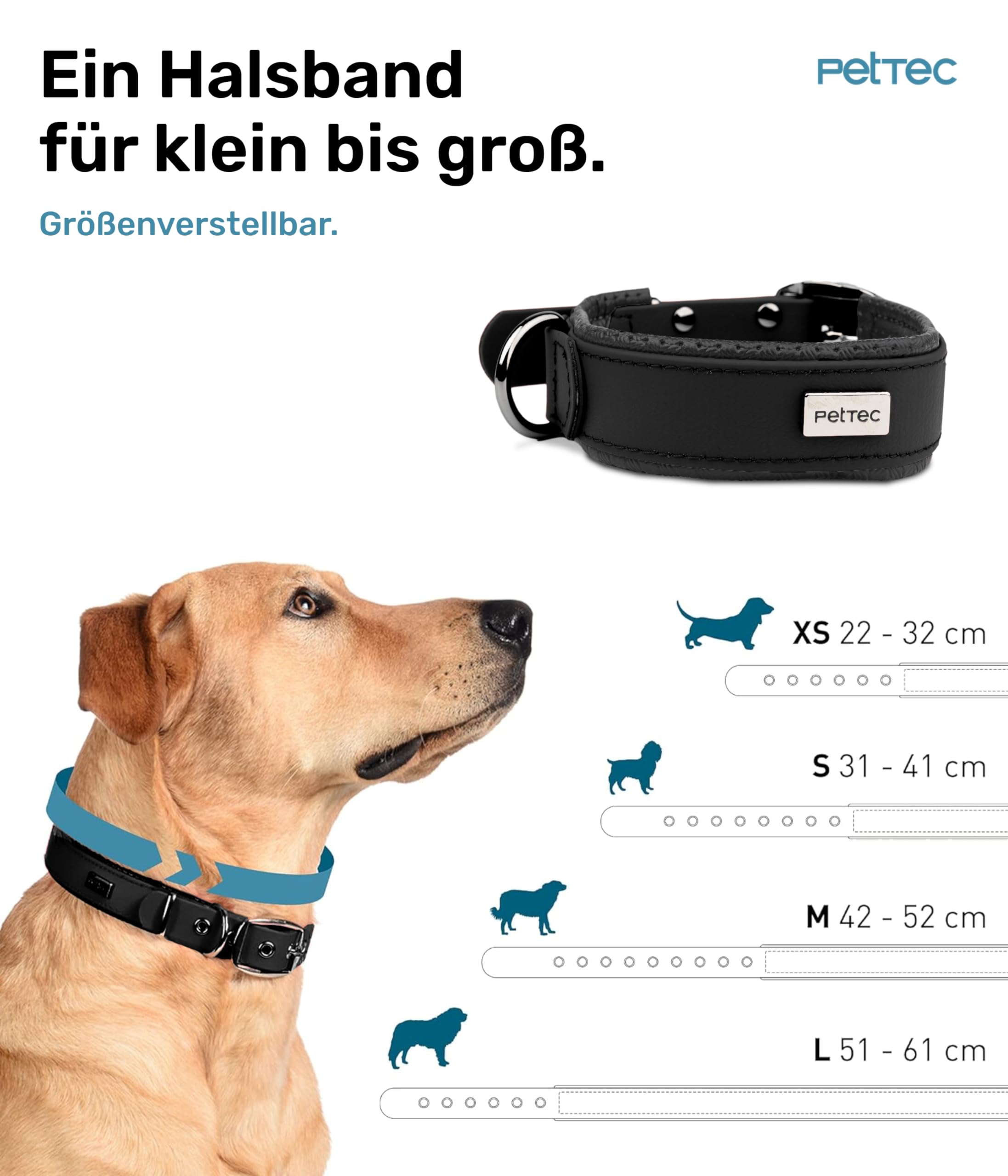 PetTec Obroża dla dużych i małych psów z Trioflex™ | odporna na warunki atmosferyczne i regulowana w kolorze | obroża dla psa w kolorze czerwonym, brązowym, czarnym i błyszczącym pomarańczowym