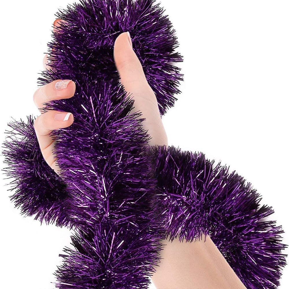 Odot 3Pcs Christmas Tinsel, 5M Xmas Shiny Tinsel Garland for Christmas Decorations, Xmas Tree, Wedding, Table Centerpiece, Fireplace, Stairs, Wreath, Doorway, New Year (Dark Purple,5m)