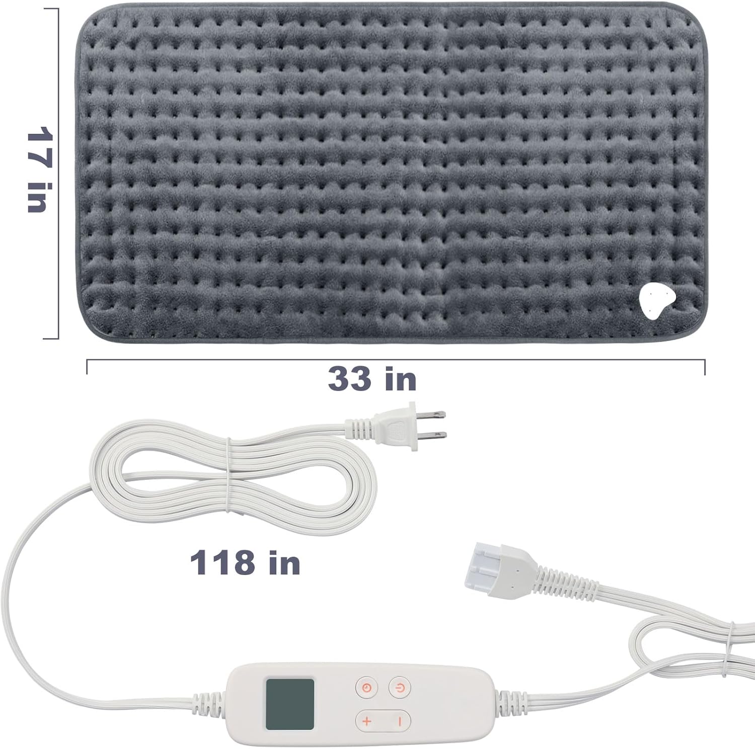 Dimensions of the heating pad and length of the power cord
