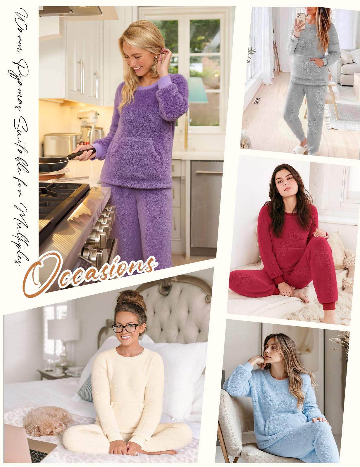 Niwicee Pigiama Donna Invernale Due Pezzi in Pile,Set Pigiami da Notte Felpato Top Manica Lunghe e Pantaloni Lungh con Tasche Pigiama Caldo da Casa per Lounge e Sleepwear S-XXL