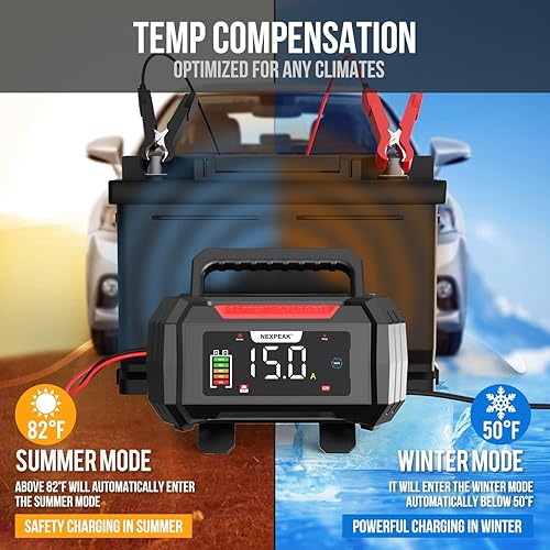 Miniatura 8 de NEXPEAK Cargador de batería de 15 A, cargador de goteo de 12 V24 V, cargador de batería inteligente LiFePO4 de 9 etapas con protección contra