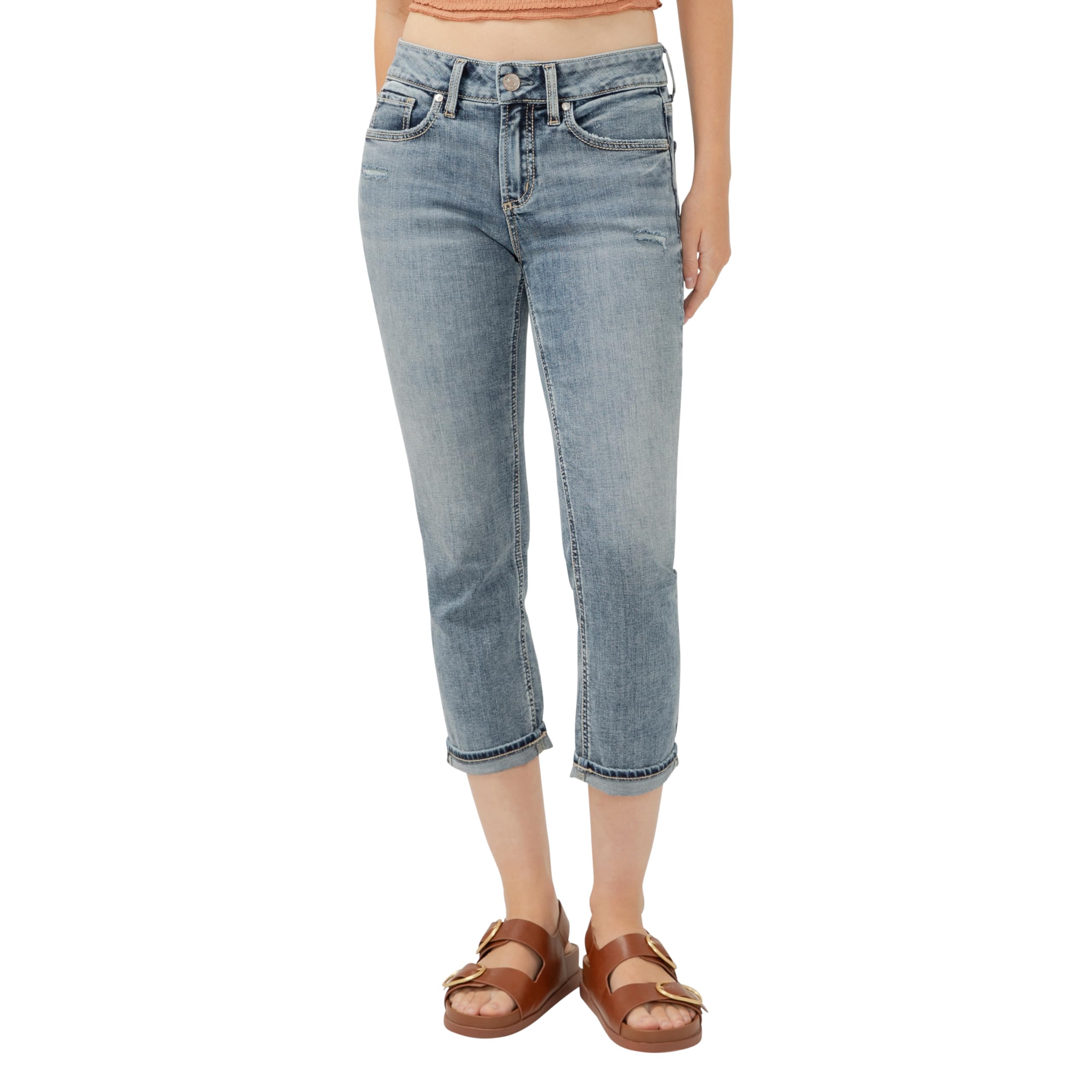Silver Jeans Co Womens Suki Curvy Fit Mid Rise Capri Jean