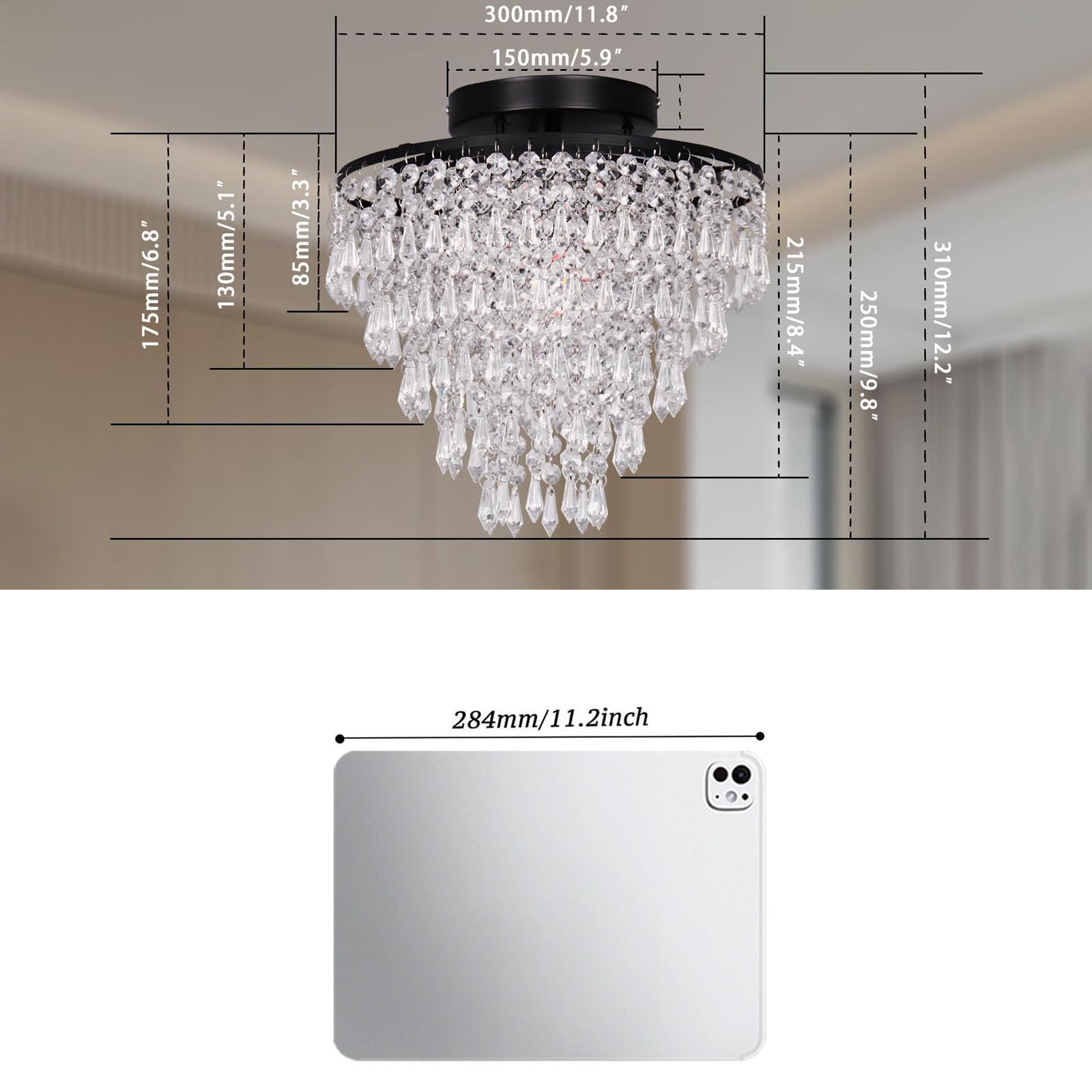 Lampadario A Goccia Di Cristallo LED FRIXCHUR A 3 Livelli, Cromato, E26, Per Camera Da Letto, Soggiorno E Corridoio