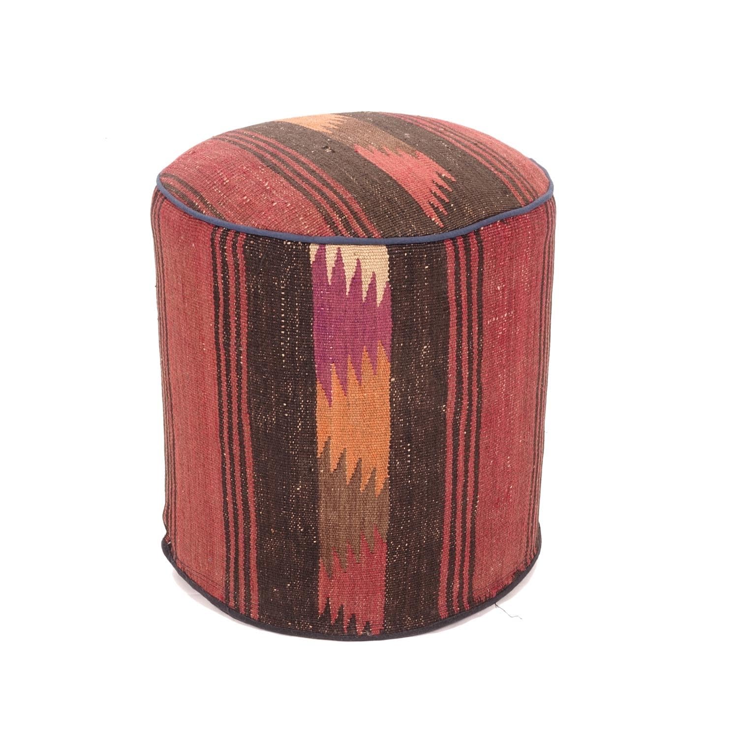 Tabouret Kelim 45x40 cm fait main | Pouf carré orange géométrique tissé de prestige