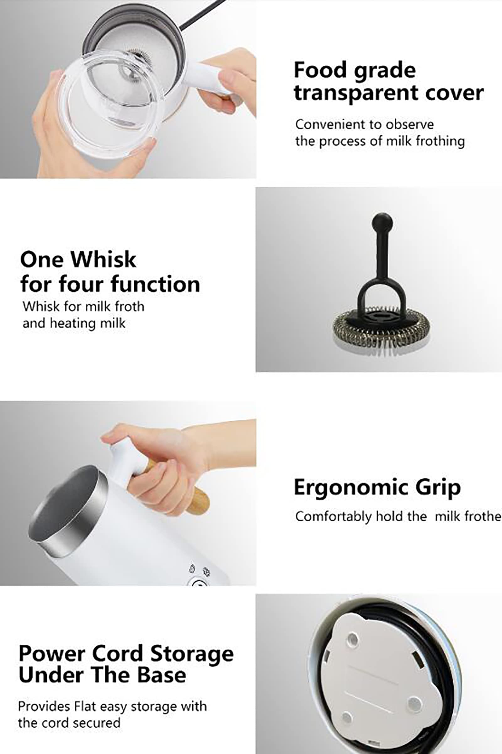 Parowiec do mleka, elektryczny spieniacz 4 w 1, automatyczny podgrzewacz do spieniania mleka z zimną i gorącą pianką do kawy, cappuccino, latte, gorącego mleka