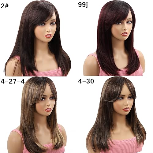 Miniatura 6 de NATAGHAIR Peluca larga marrón con flequillo de cabello humano  Peluca lacia 100% cabello virgen Remy rizado pelucas para mujeres blancas y negras,