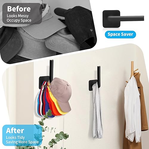 Miniatura 10 de Letohoumia Percheros para sombreros de pared para gorras de béisbol, paquete de 5 ganchos adhesivos para sombreros, organizador de ganchos fuertes