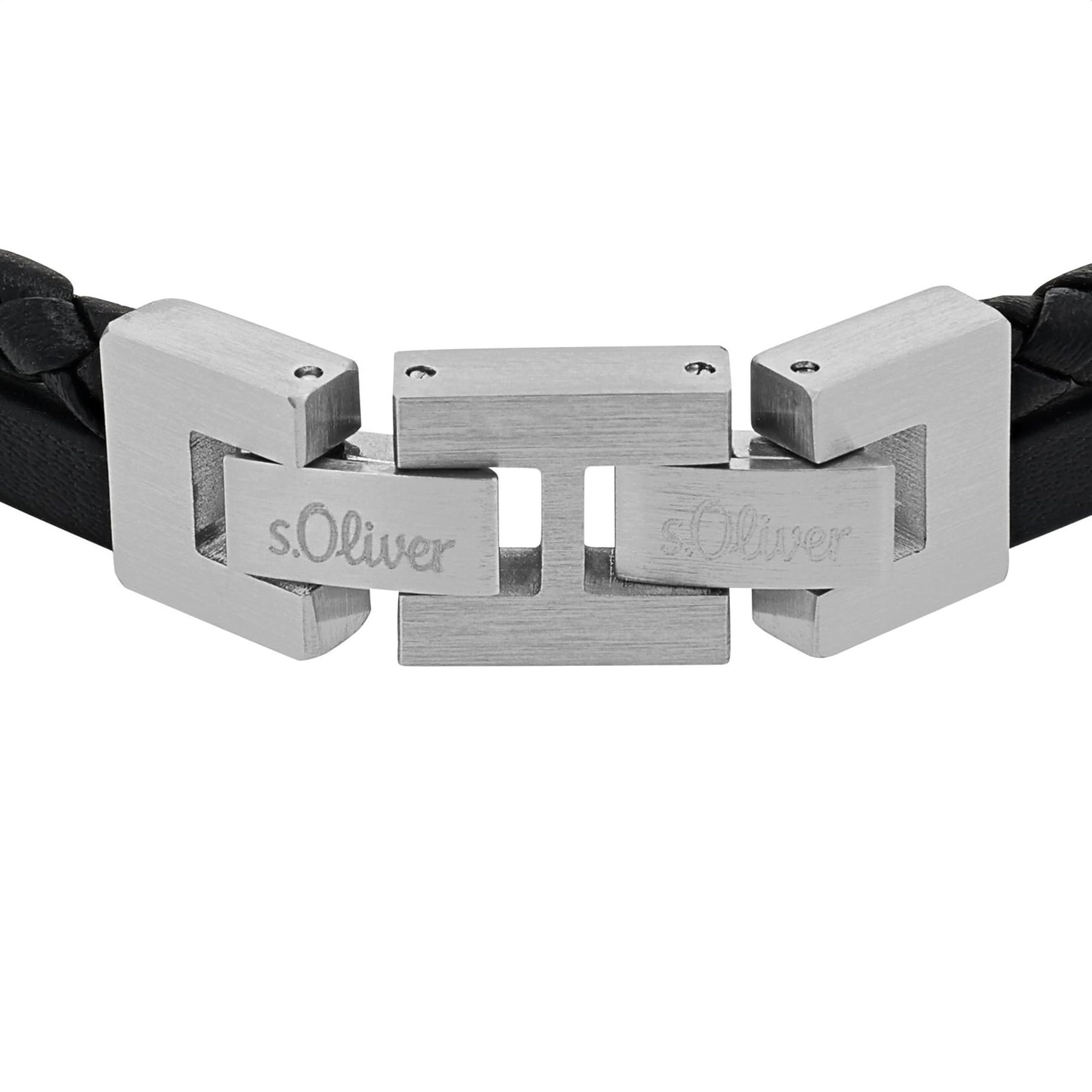 s.Oliver Armband Edelstahl Leder Herren Armschmuck, 20+1,5 cm, Schwarz, Kommt in Schmuck Geschenk Box, 2027411 – Ansicht 3