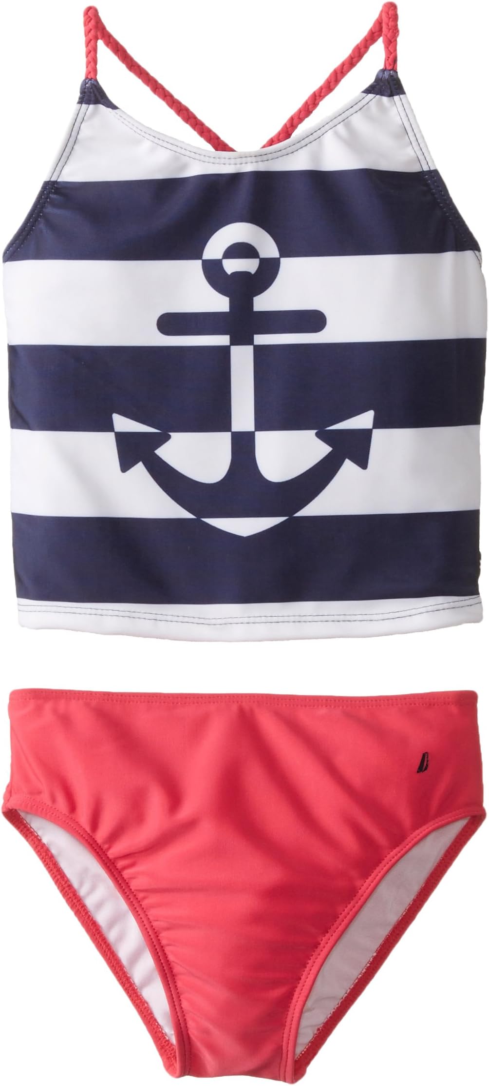 Nautica Girls' Anchor Stripe Contrast Tankini