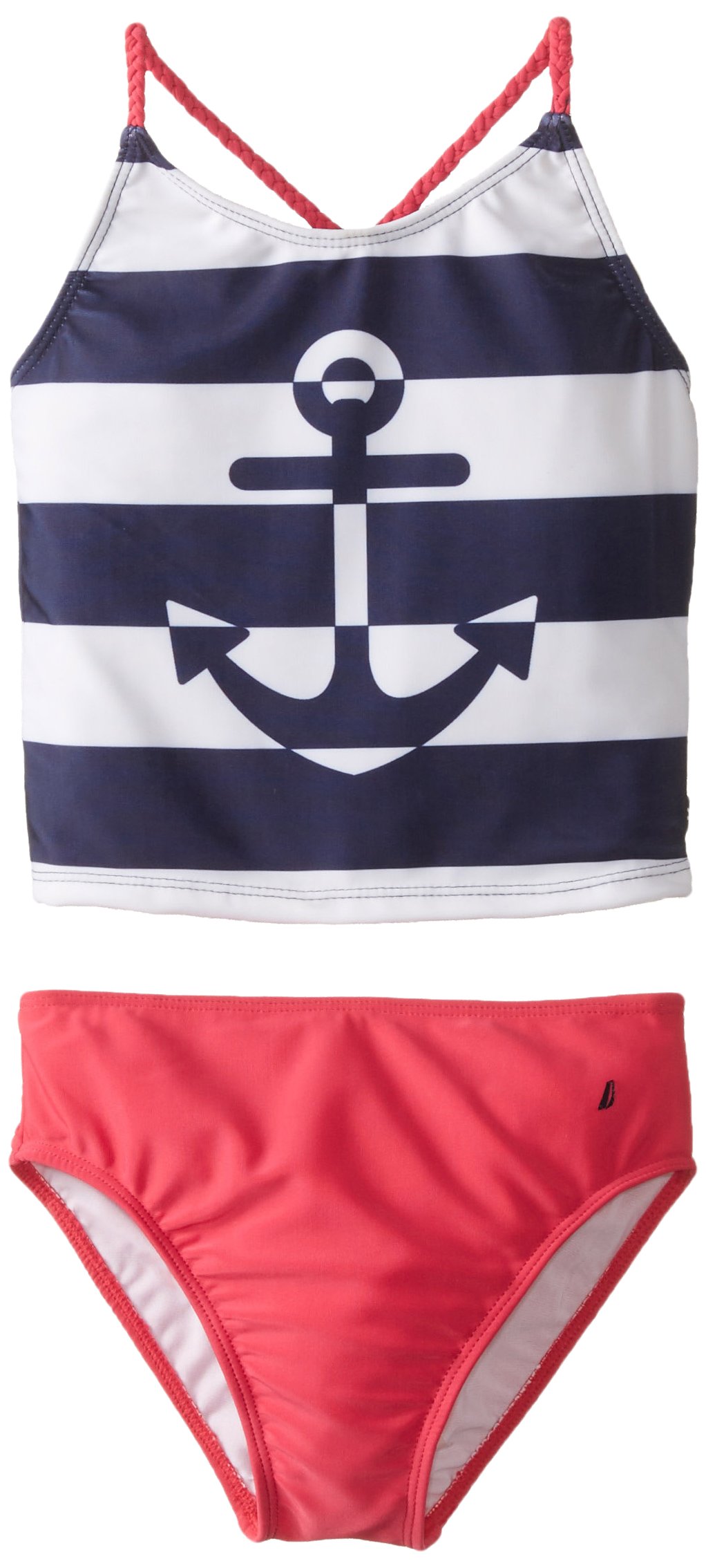 Nautica Girls' Anchor Stripe Contrast Tankini