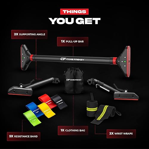 Miniatura 5 de Barra de dominadas para puerta con bandas de resistencia, instalación sin tornillos, barra de barbilla para entrenamiento y ejercicio de la parte