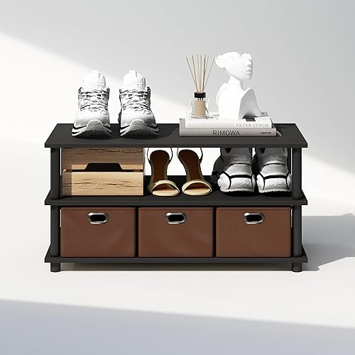 Miniatura 6 de Furinno Turn-N-Tube - Zapatero multiusos, compacto, abierto, organizador de zapatos con cajones de contenedor, roble negromarrón