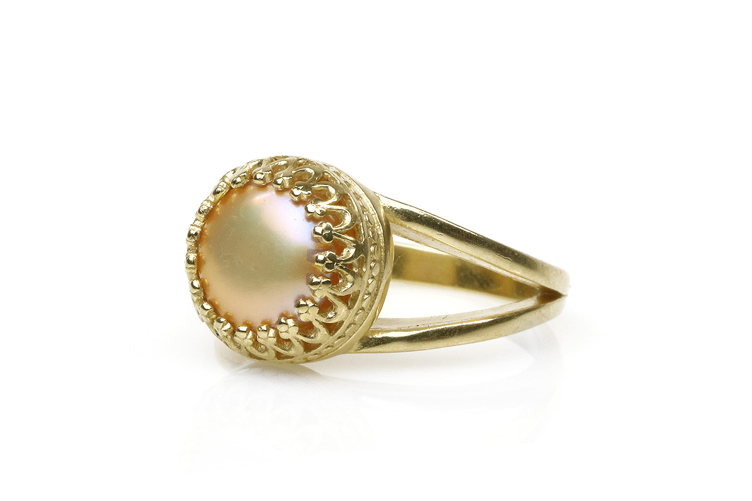 Artigianale Perla di Pesca 10mm Anello - Personalizzato Oro 14k Anello, Anello Fidanzamento, Anello Nozze, Anello Pietra di Nascita Giugno, Anelli Moda per Donne - Personalizzabile con Incisione