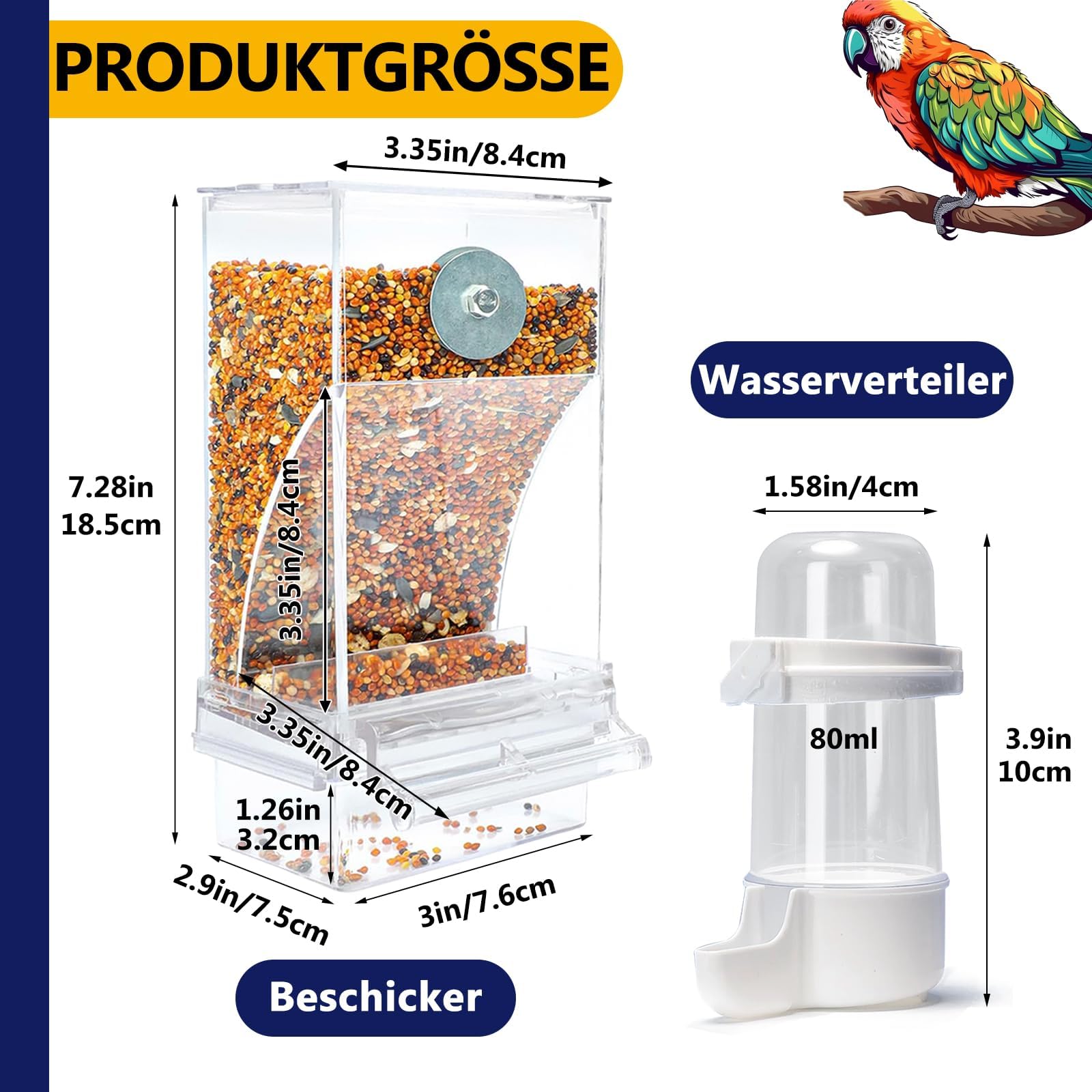 Distributeur Automatique Nourriture Et Eau Pour Oiseaux - Pour Perruches, Canaris, Pinsons, Capacité 500 Ml, Bleu