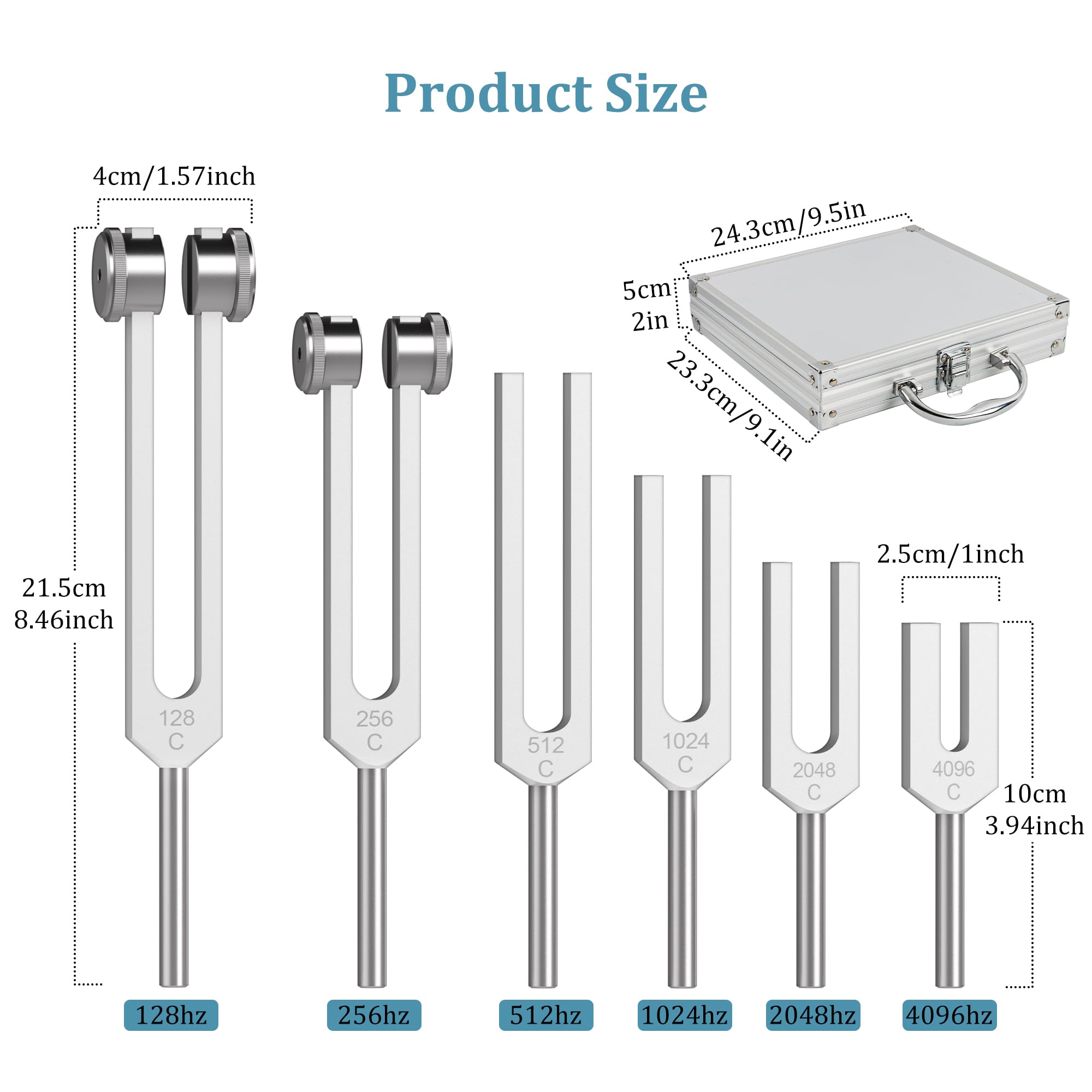 DiDiBirDi Tuning Fork Set,6 pcs (128Hz, 256Hz, 512Hz, 1024Hz, 2048Hz, 4096Hz) with Exquisite Aluminum Storage Case for Meditation, Yoga and Relaxation Exercises