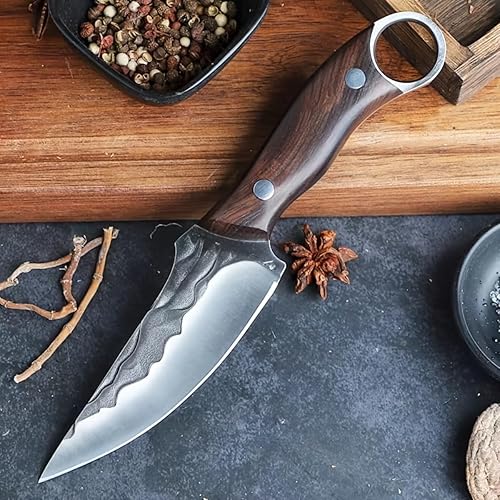 Miniatura 9 de Cuchillo para deshuesar, cuchillo de chef, cuchillo de campamento de caza al aire libre, cuchillo de carne forjada con hoja fija y funda 5Cr15Mov,