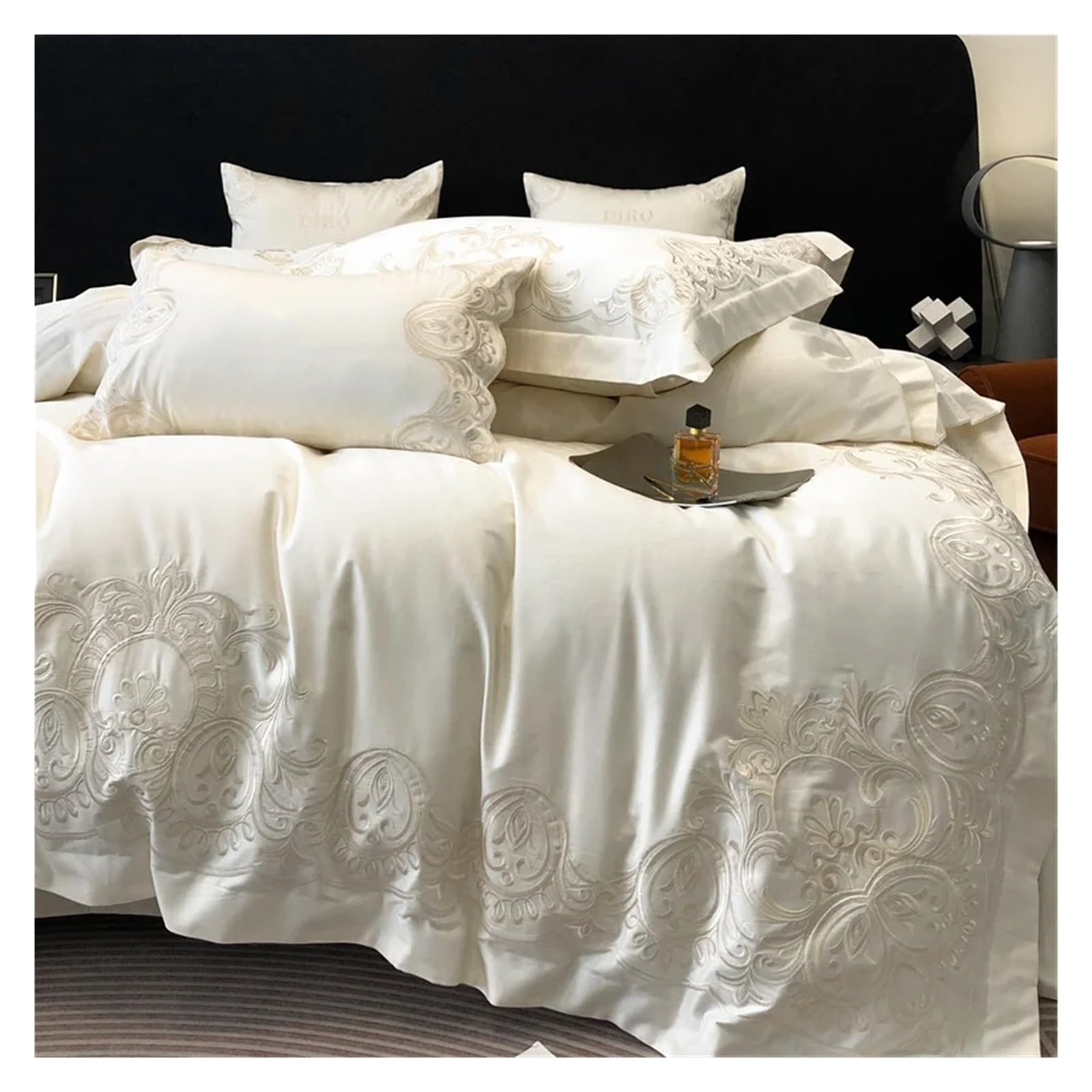 bawełna egipska, Kremowy biały różowy czerwony 1000TC egipska bawełna luksusowy(Bianco,Queen Size 4pcs)