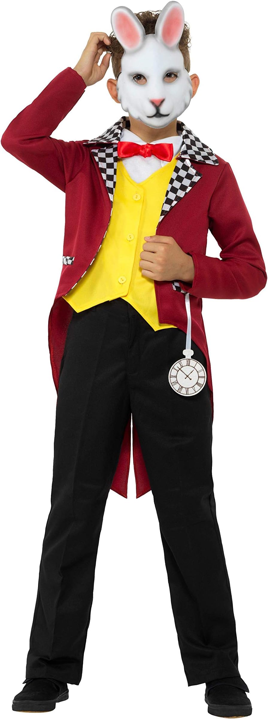 Smiffys White Rabbit Costume, Multi-Coloured with Jacket, Attached Waistcoat, Cravat & Mask, Boys Fancy Dress, Rabbit/Bunny Dress Up Costumes
