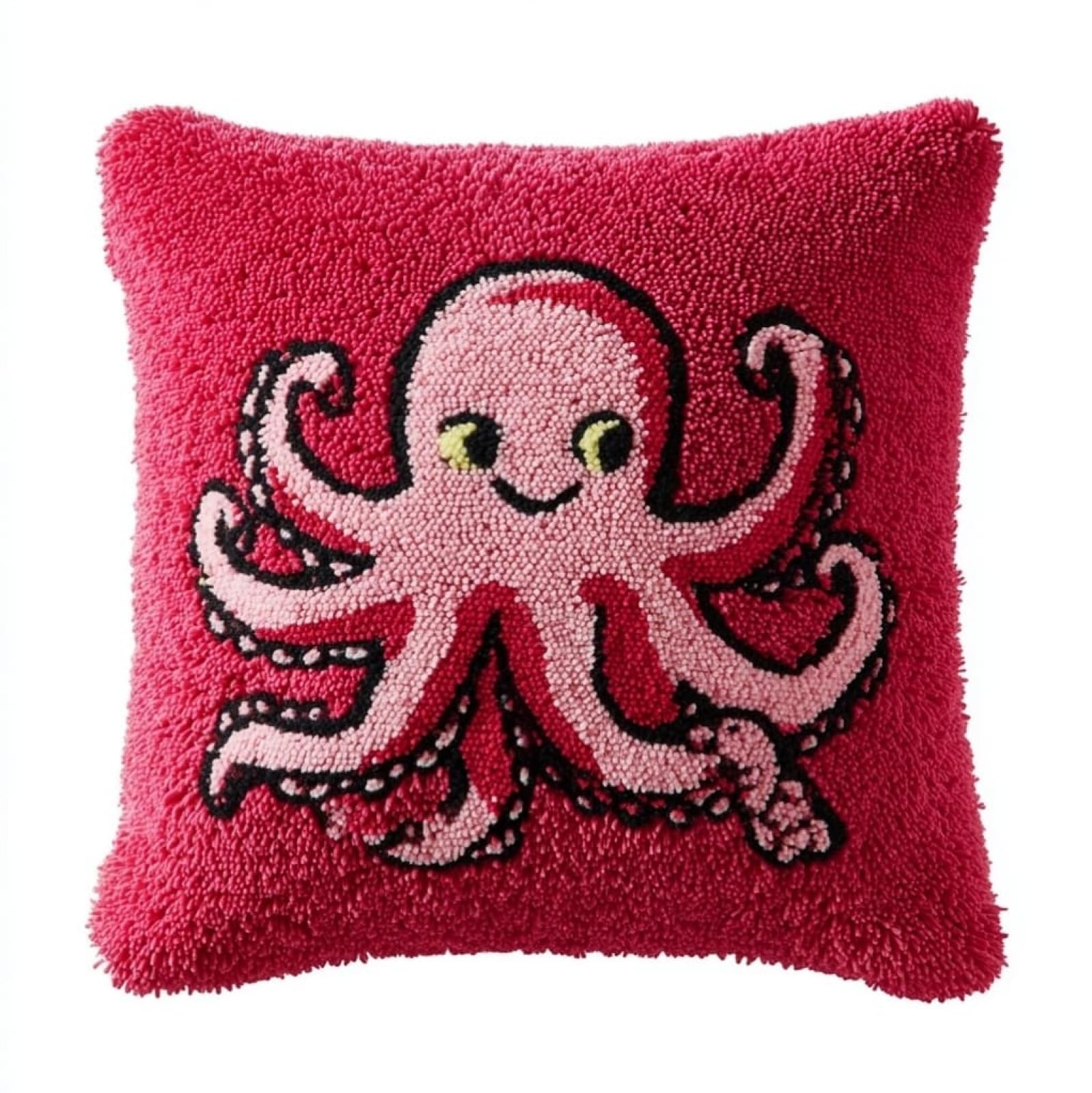 Axiangzik Beginners Diy Crochet Pillow Kit,Animal Octopus Pre-Printed Pillowcase Hook And Latch Rug Kits 17X17 Inch Needlework Cushion Cover For Home Sofa Decoration