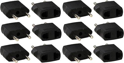 Ckitze Turquía, Italia, Islandia Travel USA to Europe Adaptador de enchufe de alimentación – Paquete de 12 – Plano a Redondo – Enchufe americano a