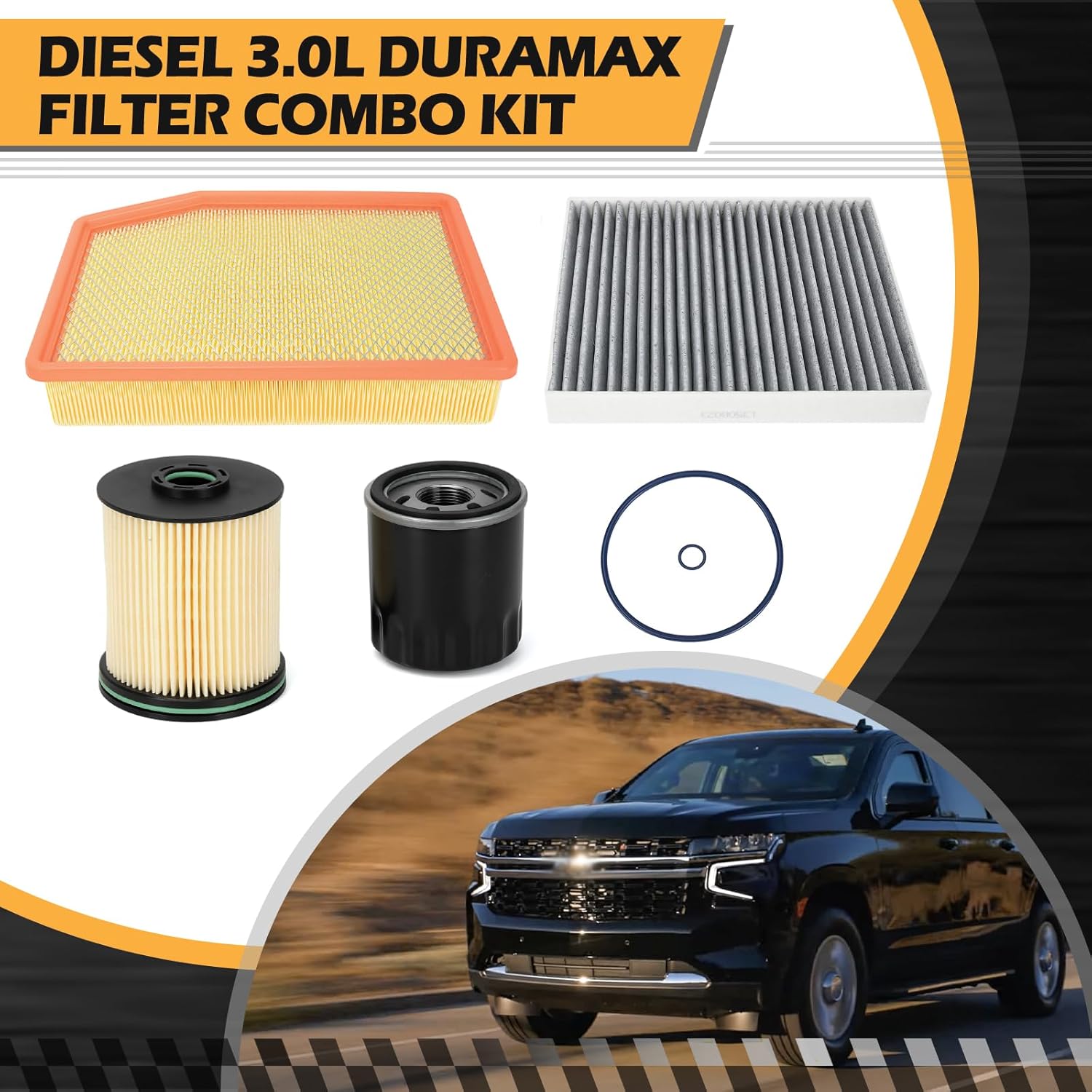 PTNHZ Diesel 3.0L Duramax Filter Combo Kit Compatible With Chevy Silverado Suburban Tahoe 3.0L Diesel 2020-2023 GMC Sierra Yukon 3.0L Diesel 2020-2023 Fuel/Oil/Cabin/Air Filters TP1015 PF66 13508023