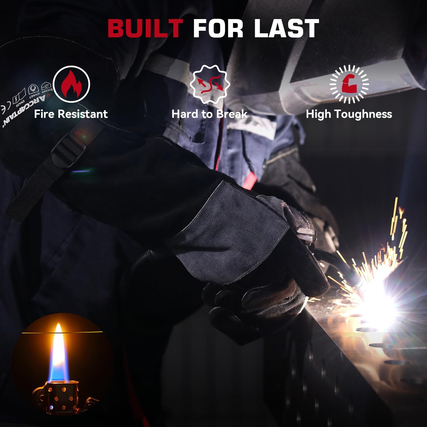 ARCCAPTAIN 24 inches Leather Welding Gloves - Bite Proof Animal Handling, Heat/Fire Resistant for Reptile, Dog, Falcon, Stick, Mig, Forge, Grill, Fireplace - Image 4