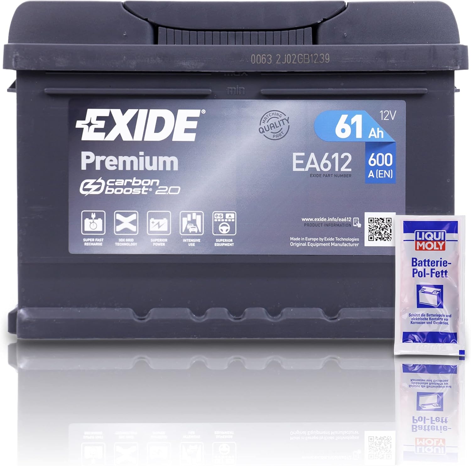 EXIDE EA612 Premium Carbon Boost Autobatterie 12V 61Ah 600A ...