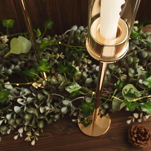 Miniatura 9 de Efavormart - Juego de 2 portavelas de cristal transparente de metal dorado de 20 pulgadas de alto, soportes para velas de huracán