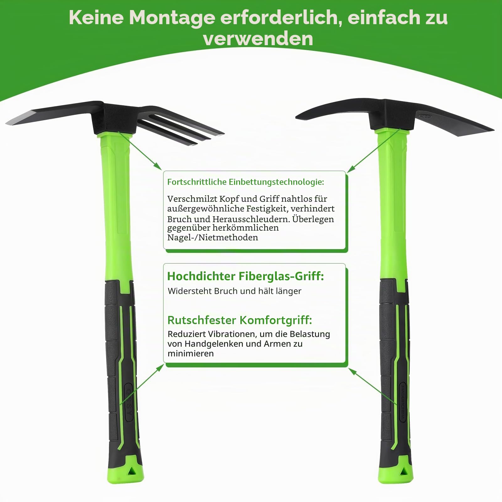 2pcs Spitzhacke 38cm Gartenhacke rutschfeste Komfortgriffe für Gartengeräte Spaten Garten