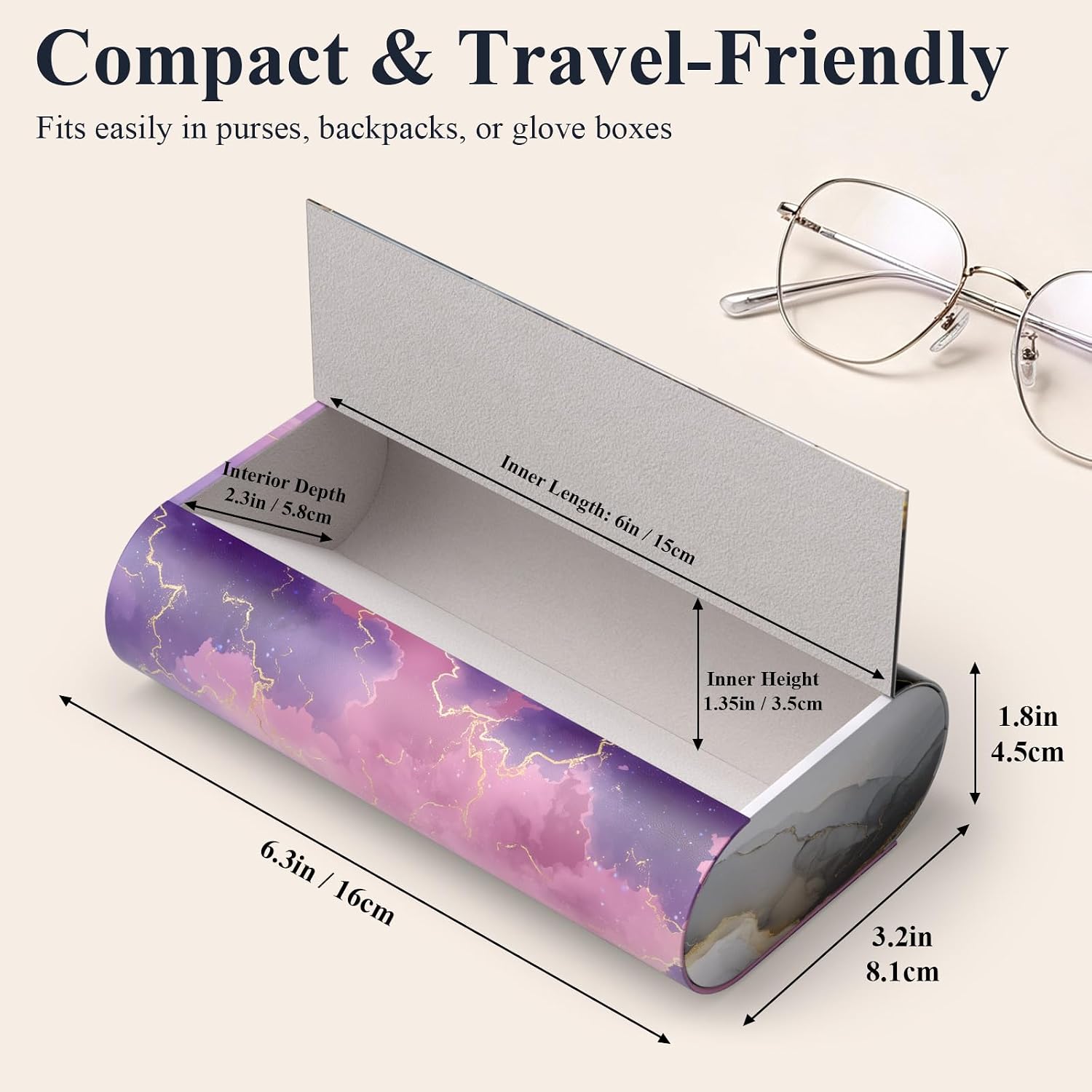 Double Eyeglass Case Hard Shell, Portable, Holds 2 Pairs image 2
