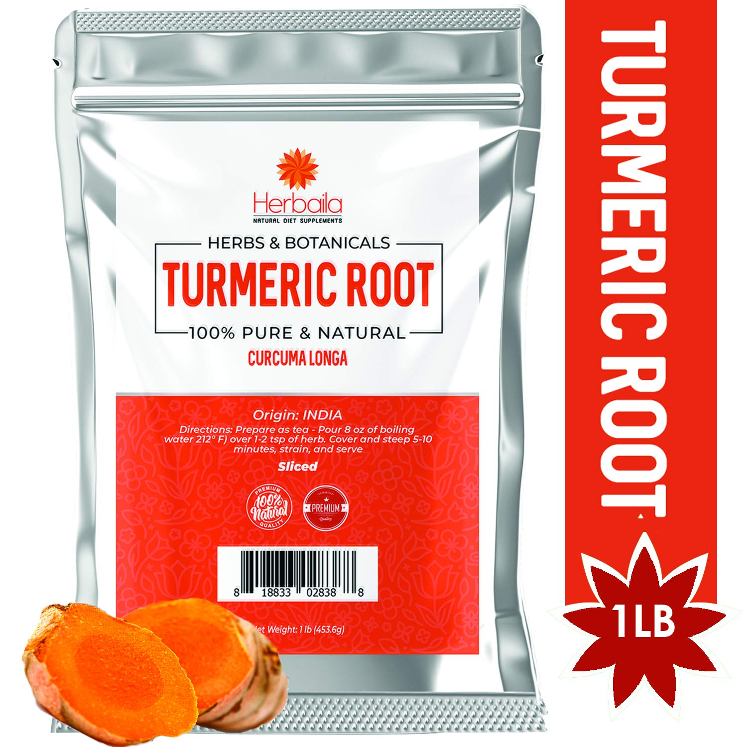 Turmeric Root Sliced, 16 oz. Root Turmeric Rhizome, Turmeric Root Dried, Turmeric for Cooking, Curcuma Longa Root for Turmeric Root Tea, Turmeric Curcumin Root, Turmeric Rhizomes Sliced. 1 Pound.