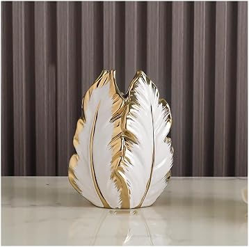 Nordic Light Luxury Gold Painted Ceramic high-end vases-Elegant Home Decor-Flower Vase/Contemporary Design - Wedding Table Accent - Boho Pottery Color White, Size S