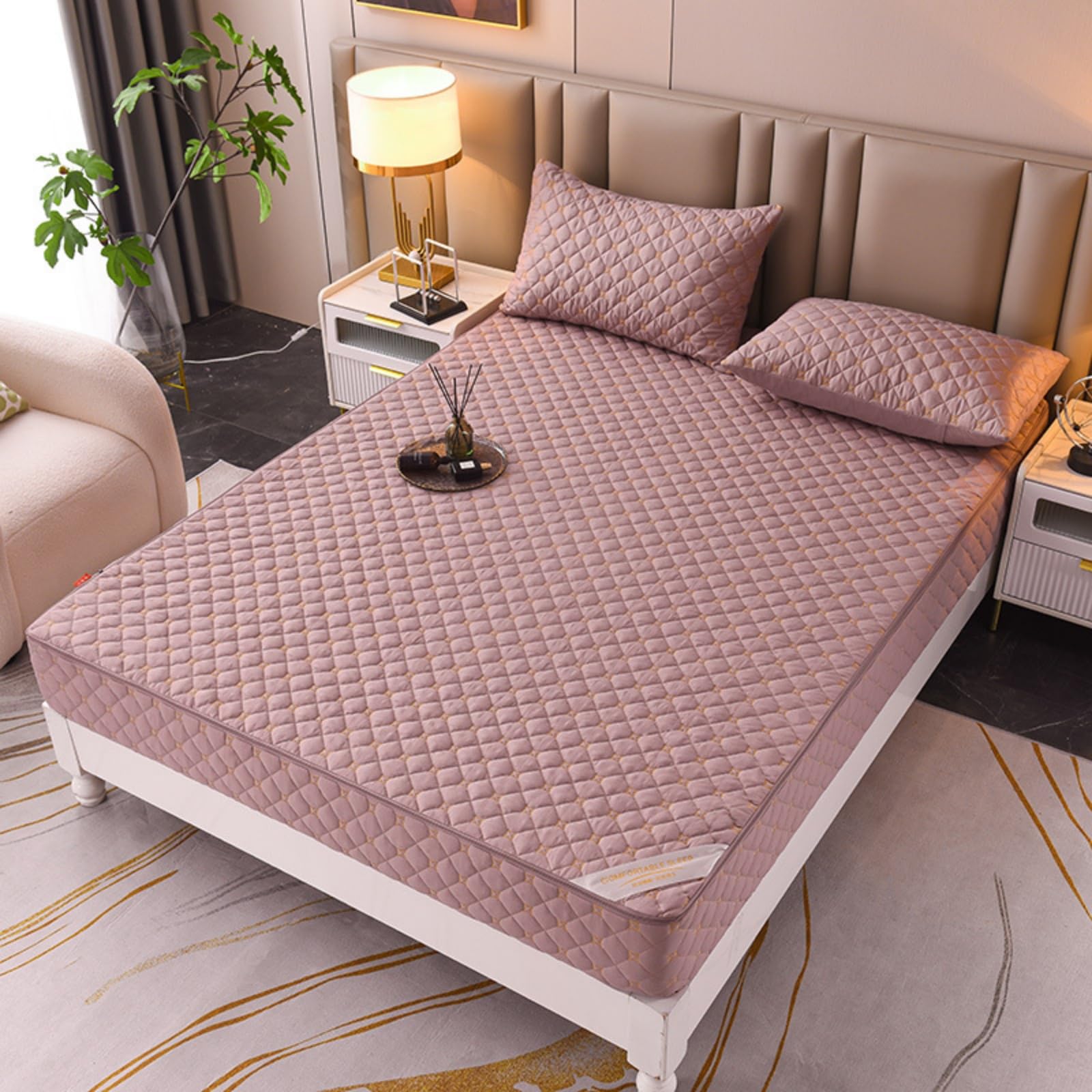 Morbuy Coprimaterasso Singolo Matrimoniale Impermeabile, Coprimaterasso Una Piazza e Mezza Antiacaro con Cerniera Morbida e Traspirante per Materassi Altezza 25cm (120x200+25cm,LA02 Rosa scuro)